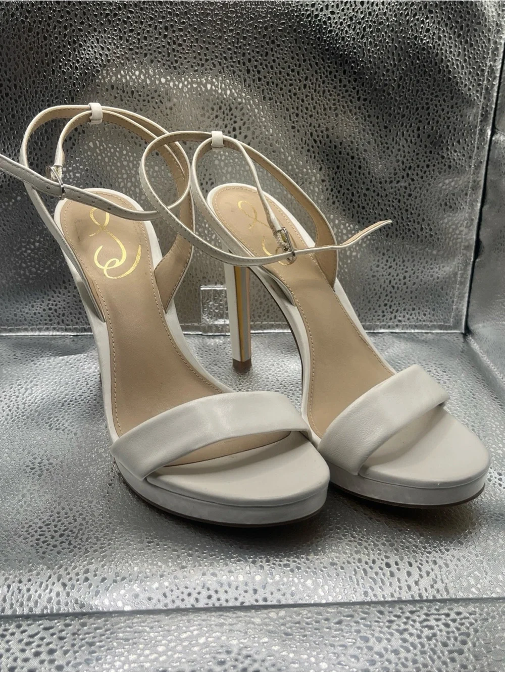 Sam Edelman White Ankle-Strap Stiletto Sandals